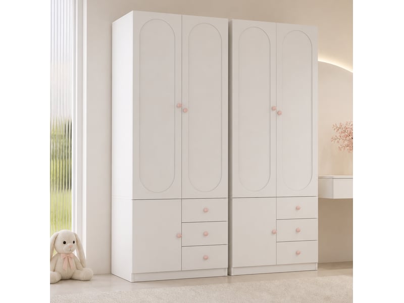  Armoire à deux portes avec tiroirs et penderie, rangement pour chambre, en mdf, blanc, 160 × 50 × 200 cm  - Conforama B