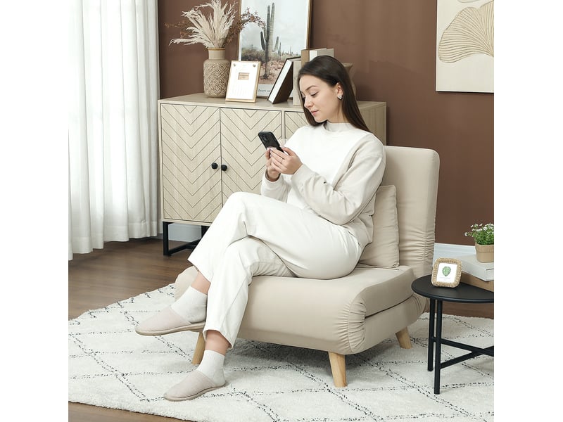  Fauteuil convertible ulevr 1 place, couchage 72 x 190 cm, dossier réglable 6 positions, aspect velours beige  - Conforama D