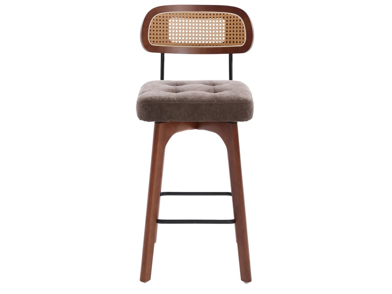  Lot de 2 tabourets de bar 44 x 51 x 96 cm marron en chenille, avec dossier en rotin, pivotants à 360 degrés  - Conforama D