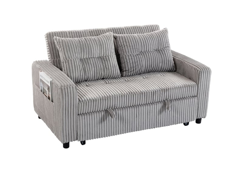 Canapé convertible 2 places velours côtelé gris clair 157 x 90 x 91 cm - Conforama B