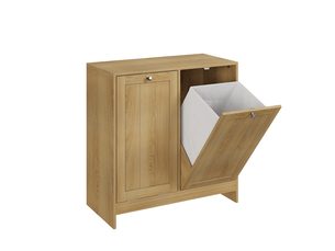 Meuble à linge basculant avec 2 paniers amovibles, aspect chêne, 66 x 33 x 68 cm