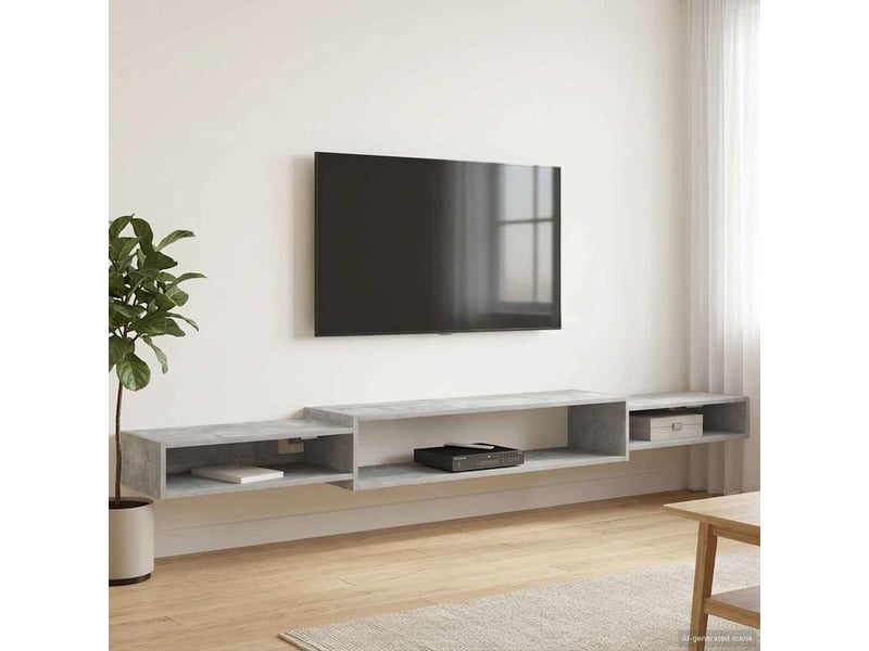  Meuble tv - banc tv - meuble de rangement mural montage mural gris béton 220 x 28 x 21 cm  - Conforama D