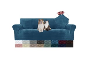 Housse de canapé en velours 2 places(139-175cm), sofa cover extensible, bleu paon