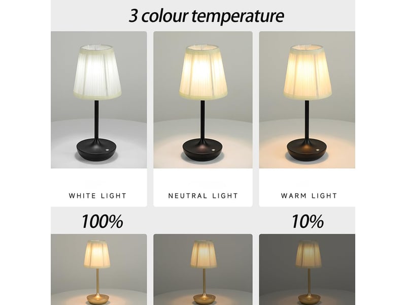  Lampe de table led sans fil rechargeable usb 1200 mah, tactile et à intensité réglable, pour intérieur et extérieur, noir  - Conforama C