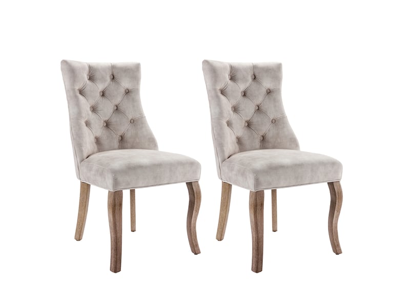  Lot de 2 chaises de salle à manger 51x47x97 cm dossier haut velours beige clair  - Conforama A