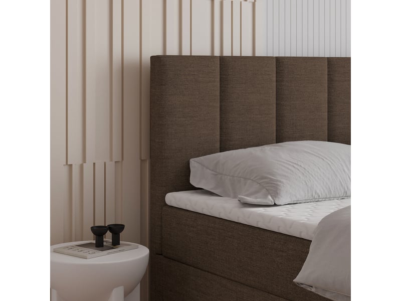  Boxspring meril 200x200 cm, lit complet avec matelas, bois foncé  - Conforama D