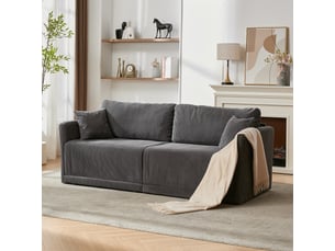 Canapé convertible avec couchage d’appoint - accoudoirs en bois, velours côtelé gris, 182 × 88 × 84 cm