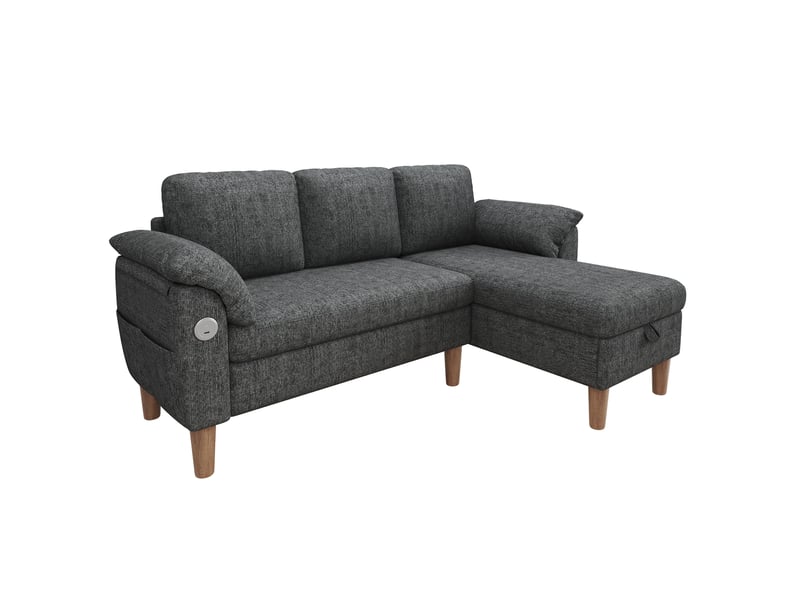  Canapé d'angle xxl 3 places 181x125 cm avec méridienne réversible, rangement intégré, usb et usb-c, tissu chenille - gris OPULERANE TRADING LTD - Conforama A