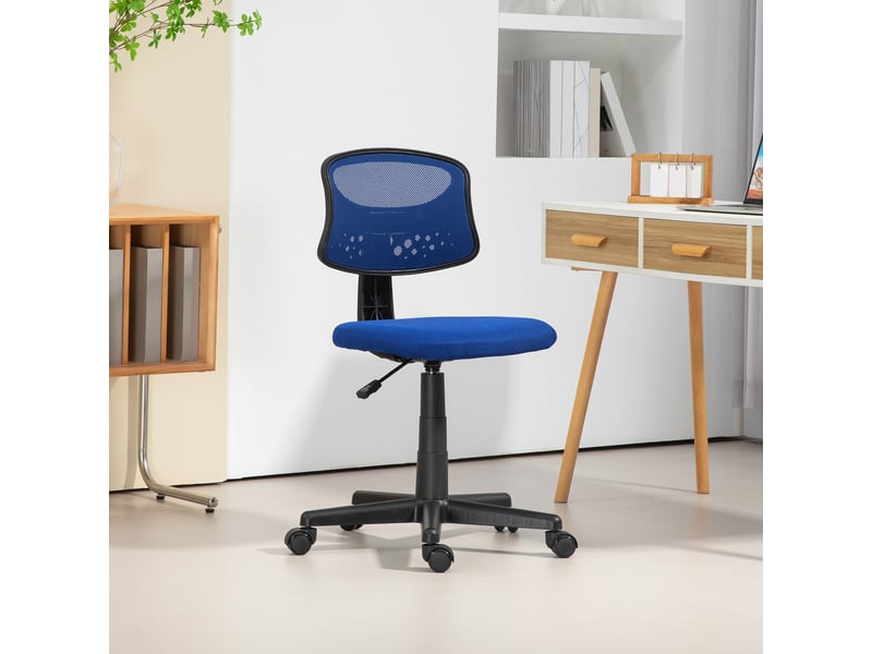  Chaise de bureau sans accoudoirs, pivotante, avec dossier en maille respirante et hauteur réglable, bleue.  - Conforama C