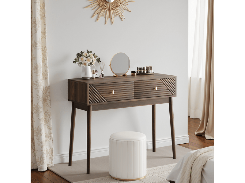  Table console bureau 100x35x80 cm à 2 tiroirs coloris noyer style rétro moderne  - Conforama E