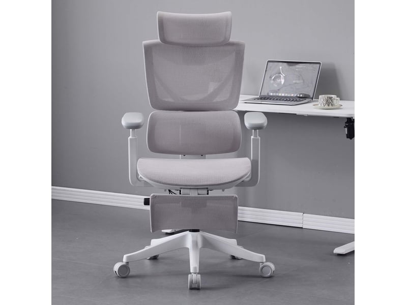  Chaise de bureau ergonomique grise en maille, réglable par trois boutons, avec soutien lombaire respirant  - Conforama B