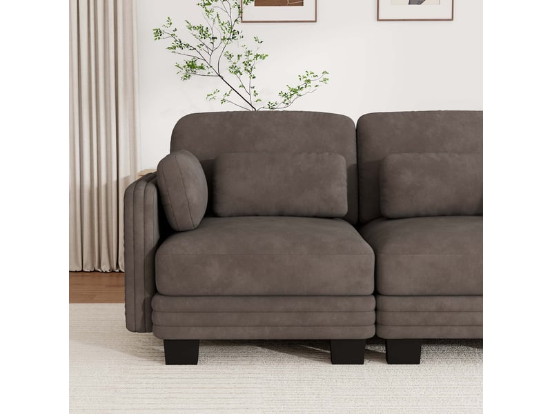  Canapé modulable 2 places en chenille marron avec cadre en bois massif, coussins lombaires et accoudoirs, pour salon et appartement  - Conforama W