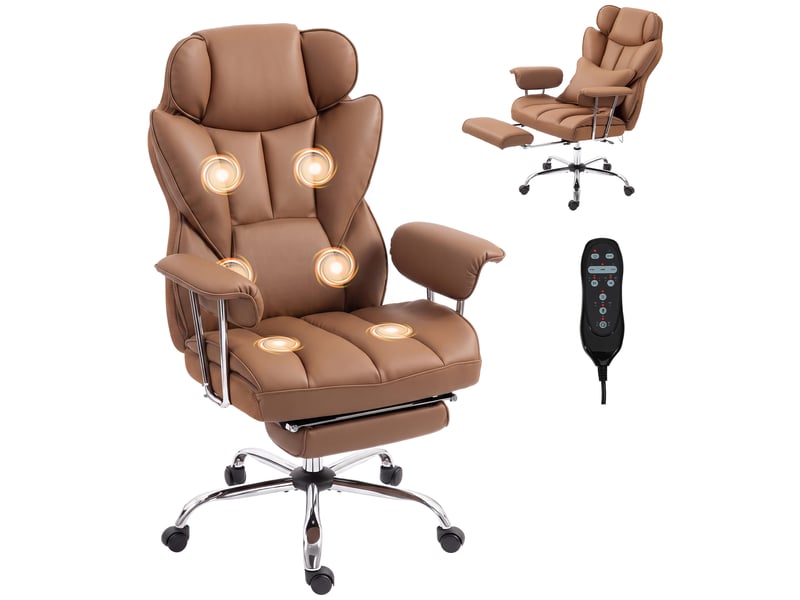  Fauteuil de bureau massant et vibrant à 6 points, marron  - Conforama A