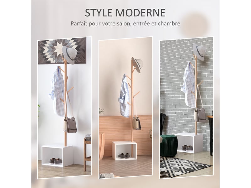 Meuble rangement porte-manteaux 2 en 1 cosy 40l x 30l x 180h cm mdf blanc bois bambou massif - Conforama D