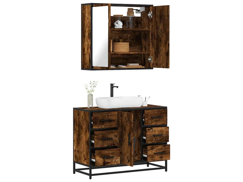  Ensemble de meubles de salle de bain 2 pcs chêne fumé cf63583  - Conforama B