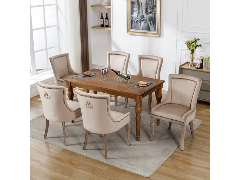  Lot de 6 chaises de salle à manger 55x61x91 cm en velours et bois rembourrées beige chicfurn  - Conforama C