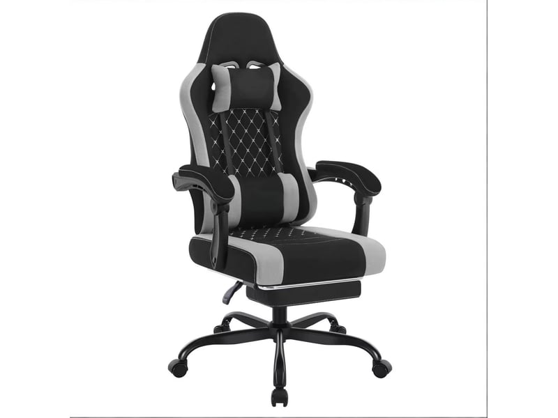  Chaise de bureau pivotante avec massage lombaire, appuie-tête et accoudoirs réglables en tissu mesh noir et gris  - Conforama A
