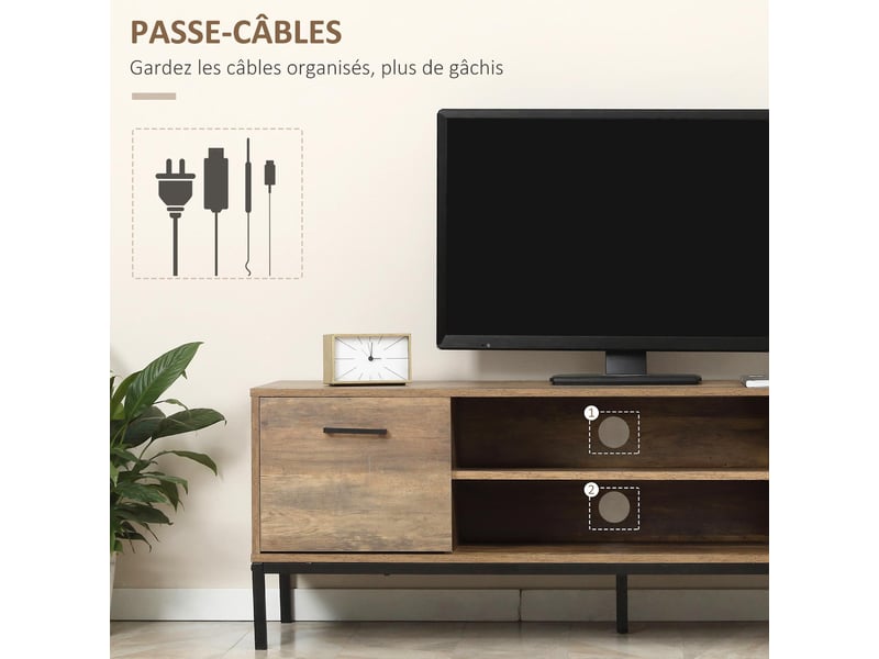  Meuble tv 1 placard 2 tiroirs et étagère métal marron noir 132 x 39 x 45,5 cm  - Conforama E
