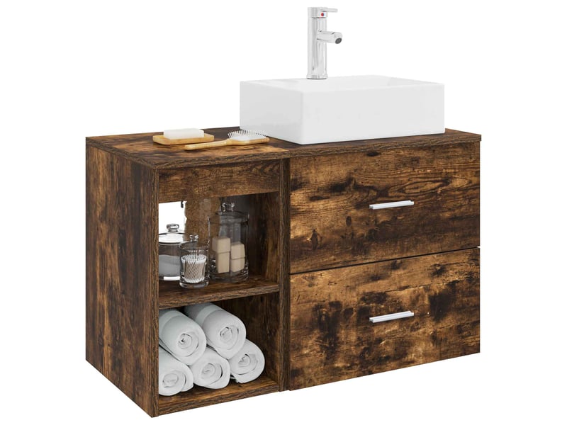  Ensemble de mobilier de salle de bain 2 pcs chêne fumé shl7800  - Conforama C