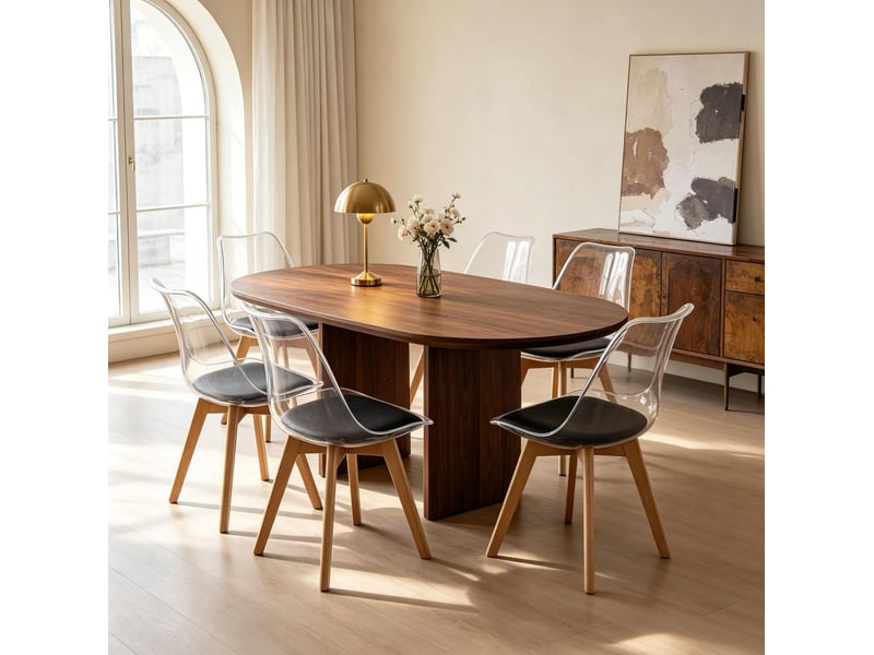 Lot de 6 chaises de salle à manger noires en bois et similicuir, hauteur 83 cm  - Conforama E