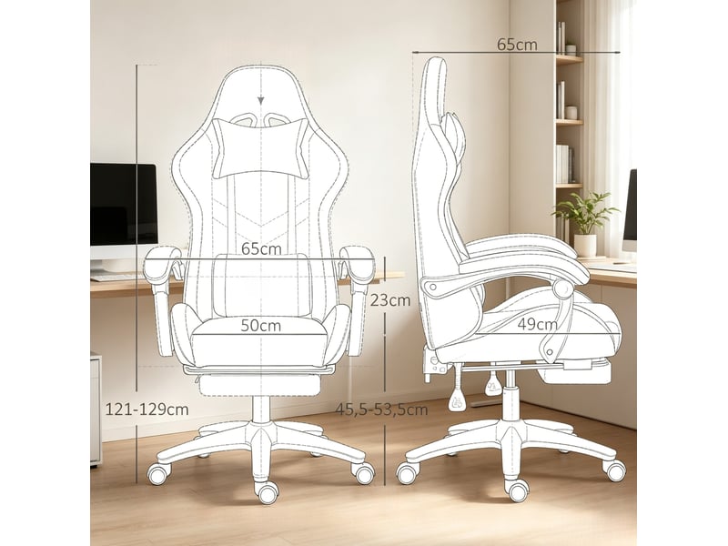  Fauteuil de jeu 65x65 cm inclinable à 135° polyuréthane (pu) blanc et gris  - Conforama E