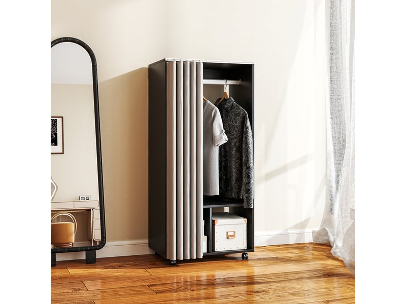  Armoire penderie armoire de rangement mobile avec rideau, panneaux de particules, noir, tringle de suspension  - Conforama W