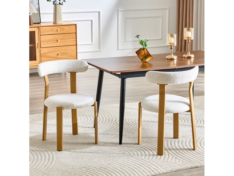  Lot de 2 chaises de salle à manger 79cm, chaise cuisine, dossier ergonomique, confortable, style nordique, bois, blanc  - Conforama D