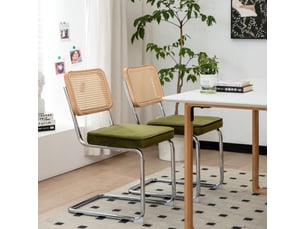 Ensemble de 4 chaises à manger velours et rotin, pieds chromés – design mid-century breuer, assises tapissées
