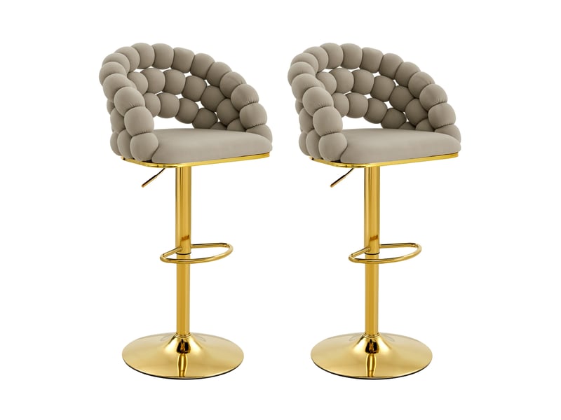  Lot de 2 tabourets de bar 45x52x112 cm gris et doré, structure en métal et velours, hauteur réglable  - Conforama D