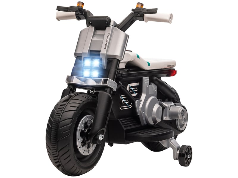  Moto électrique pour enfants de 3 à 5 ans en pp et métal, avec roues, klaxon et musique, 86 x 44 x 58 cm, blanc et noir  - Conforama B