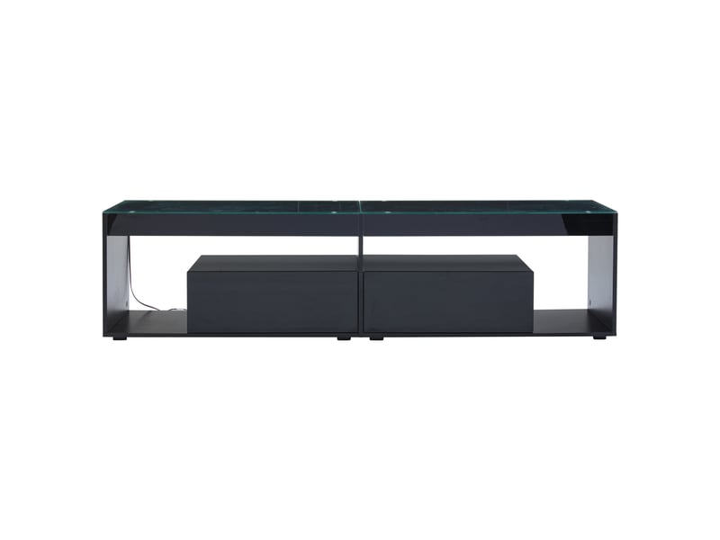  Meuble tv noir brillant led tv jusqu’à 70 2 tiroirs intégrés moderne  - Conforama A