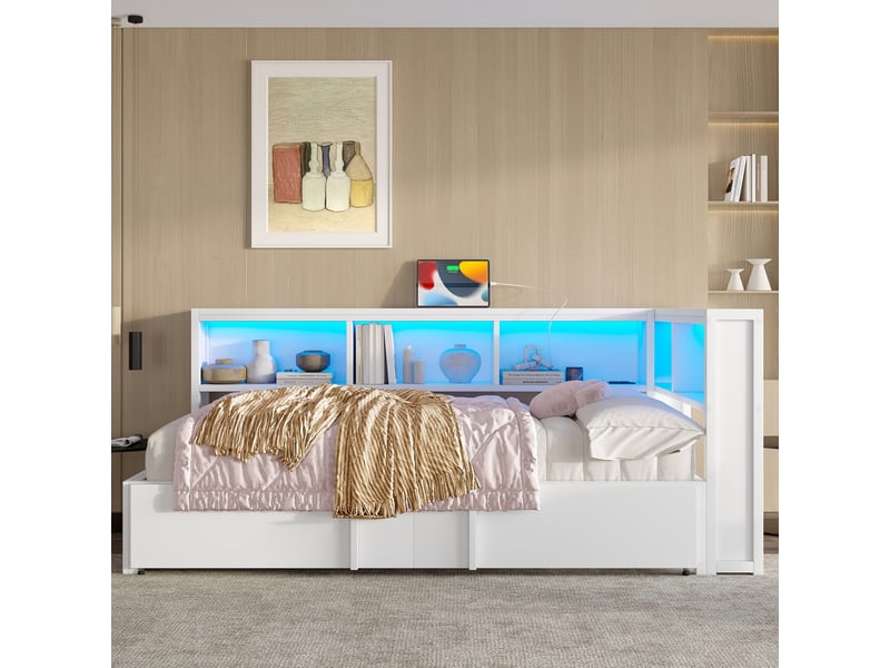  Canapé-lit 90x200 cm avec éclairage led et prise usb, lit adulte avec lit gigogne, noir, lit 1 personne  - Conforama E