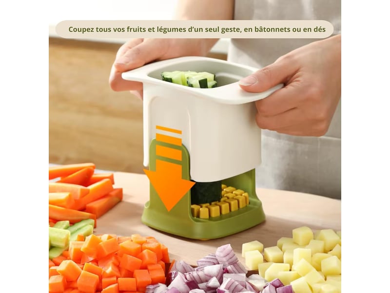 Decoupe legumes manuel multifonction, découpe frite, coupe legumes en dés ou en julienne, hachoir manuel gain de temps - Conforama B