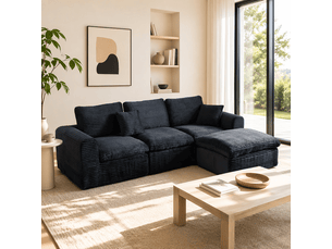 Canapé d'angle modulable 3 places 280cm en l, canapé nuage convertible 3-en-1 avec pouf, canapé droit ou couchage d’appoint, velours côtelé, noir