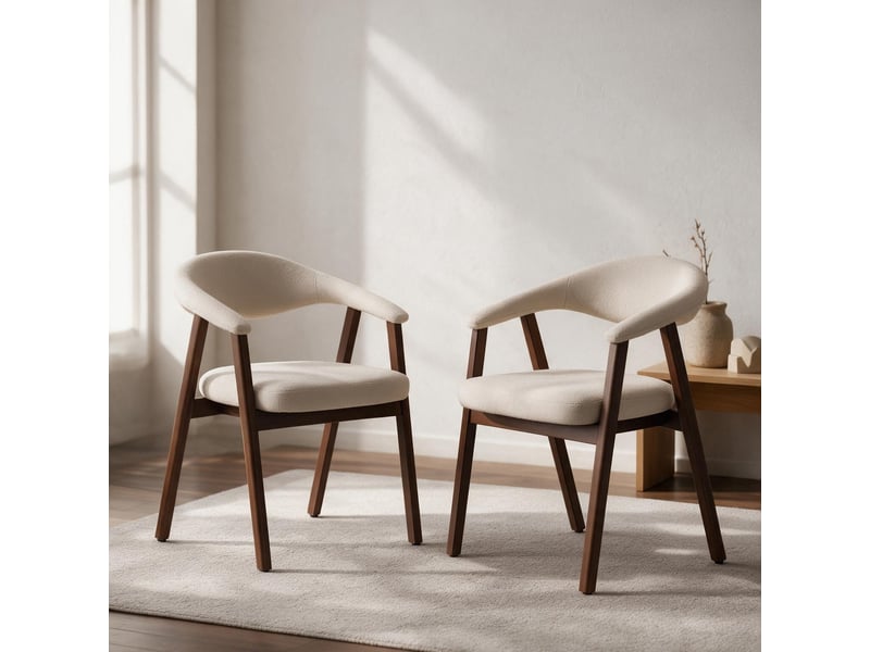  Lot de 2 chaises en bois foncé et tissu boucle beige barbara  - Conforama B