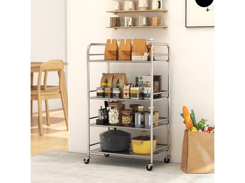  Desserte cuisine, chariot de service à 4 niveaux en acier inoxydable 201 avec poignées, roues, argenté, 60 x 35 x 100 cm  - Conforama D