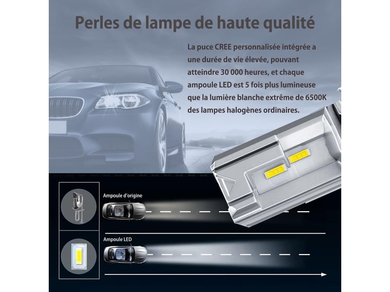 Kit 2 ampoules h11 h8 h9 led 6500k blanc 12v 24v remplacement phare - Conforama C