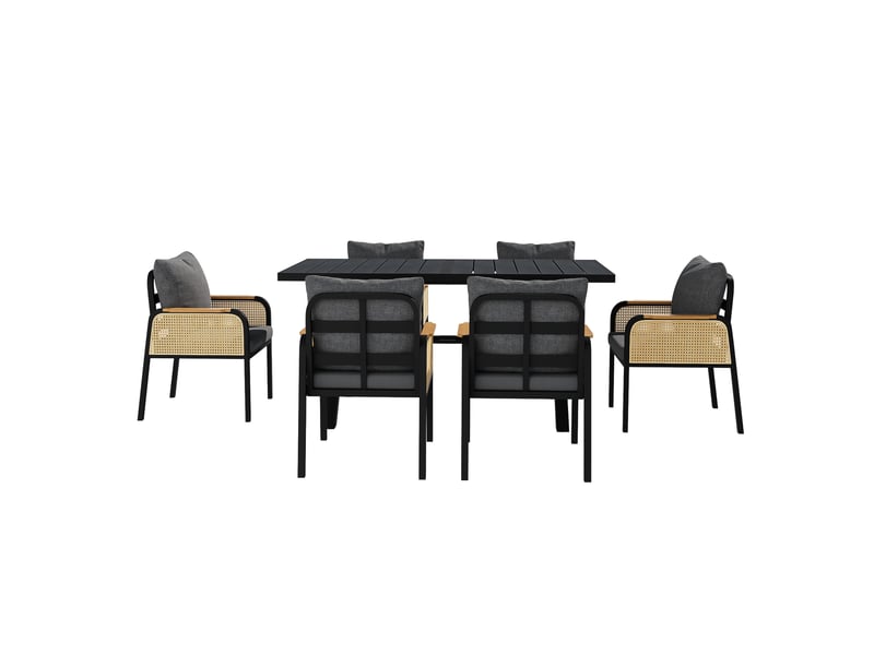 Ensemble salon de jardin moderne, canapé extérieur, fauteuils et coussins - Conforama E