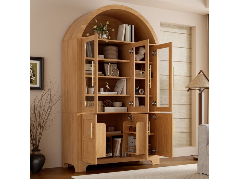  Vitrine de gamme à forme d'arche, 110 x 40 x 185 cm, 6 portes, étagères réglables, organiseur intérieur, coloris naturel  - Conforama D