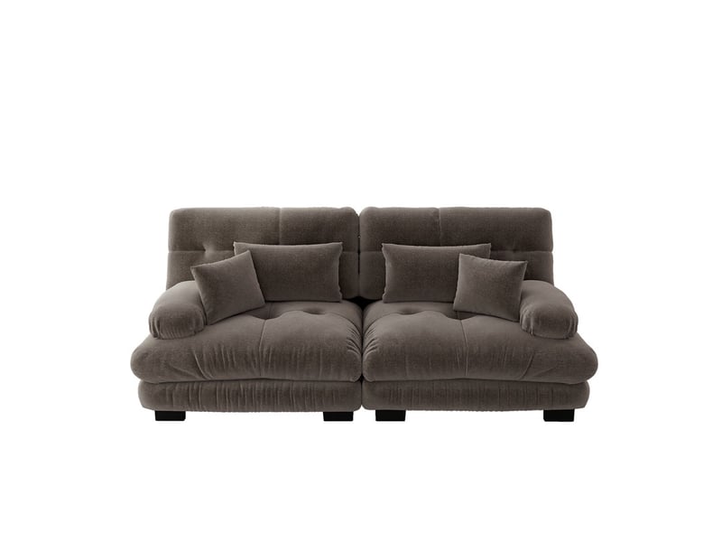  Canapé d'angle cloud 2 places chenille marron, 2 coussins lombaires + 2 décoratifs, structure bois massif, 220x77x81cm  - Conforama A