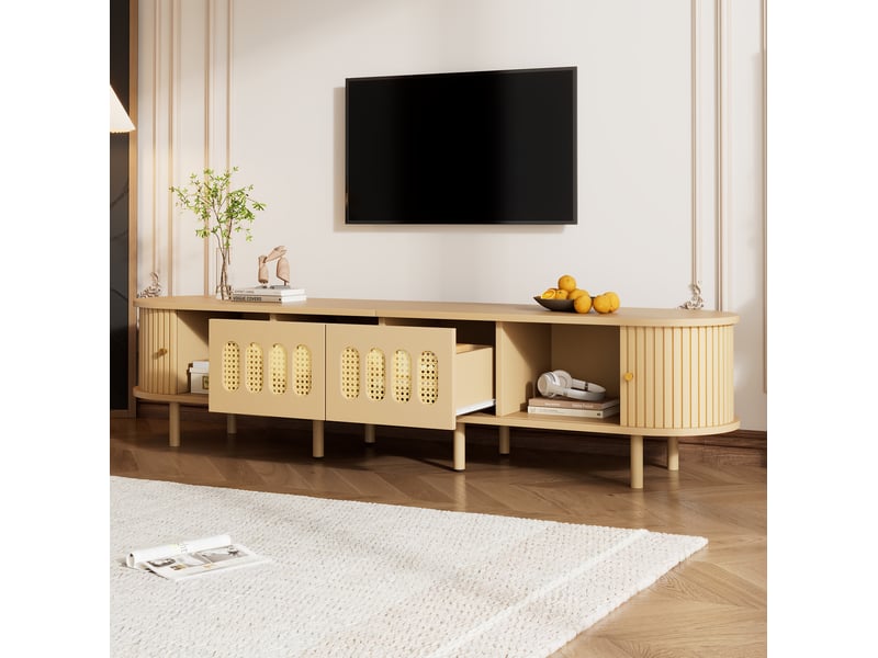  Meuble tv 180 cm avec rangement et portes à rideau evryae  - Conforama D