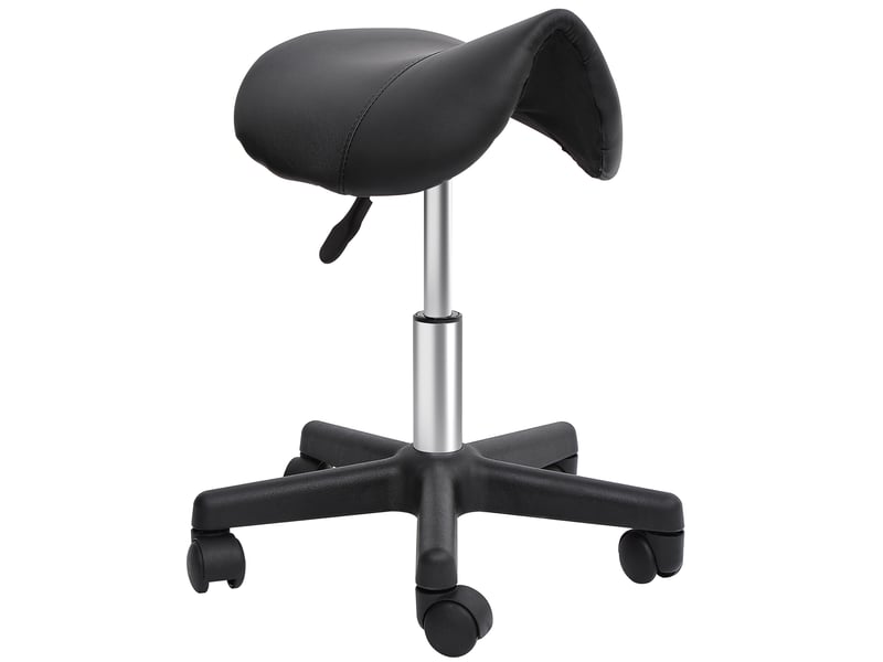  Tabouret à roulettes, tabouret de massage avec hauteur réglable 43-55 cm et selle ergonomique, chaise de travail à roulettes pivotant 360°, pour salon de massage, tatouage, clinique, noir, spa  - Conforama B