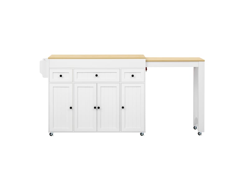  Îlot de cuisine sur roulettes avec plan de travail extensible, étagère à épices et tiroirs, desserte mobile mdf blanc  - Conforama R