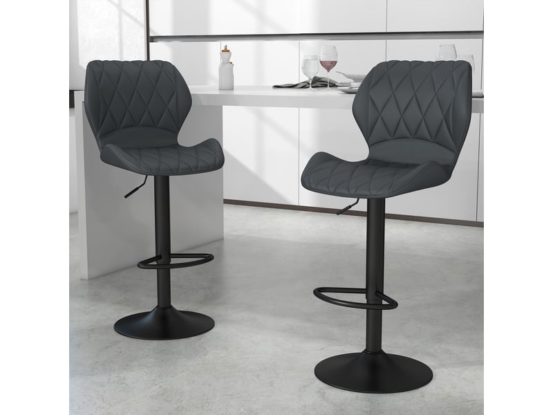  Lot de 2 tabourets de bar en similicuir à hauteur réglable, pivotants, avec dossier et repose-pieds, gris, 46,5 x 49,5 x 92-113 cm  - Conforama C