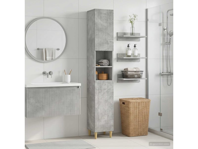  Colonne de salle de bain avec étagère ouverte arnhem gris béton  - Conforama B