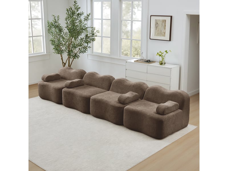  Canapé 4 places - 384x98x70 cm - canapé droit modulable velours, mousse 32d, sans structure rigide et coussins amovibles - marron  - Conforama C