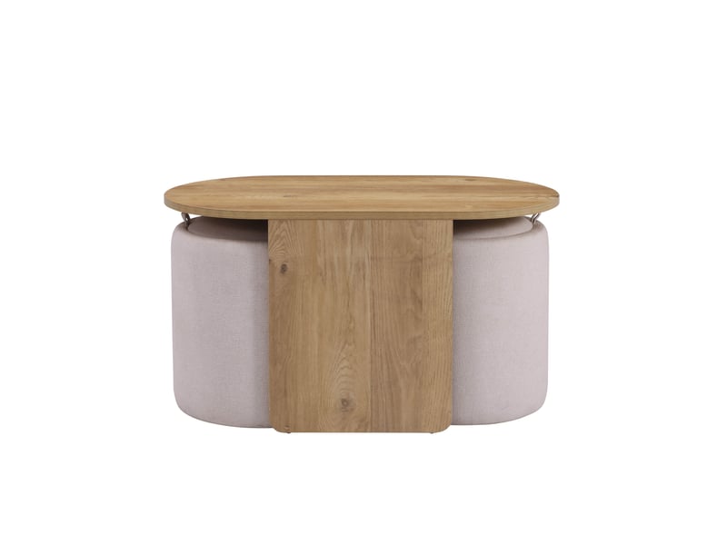  Table basse avec 2 poufs dotés d'un espace de rangement nestup blanc noyer hjh living Nestup 1 - Conforama A
