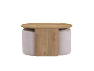 Table basse avec 2 poufs dotés d'un espace de rangement nestup blanc noyer hjh living