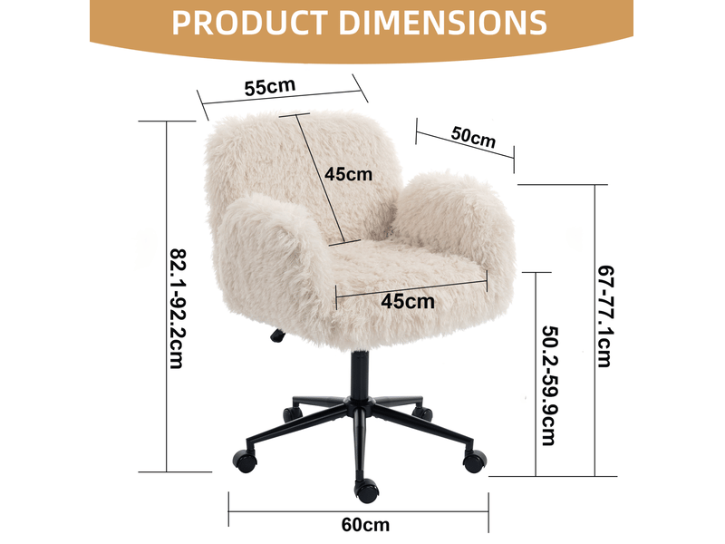  Chaise de bureau beige en tissu bouclé avec accoudoirs rabattables et roulettes  - Conforama C