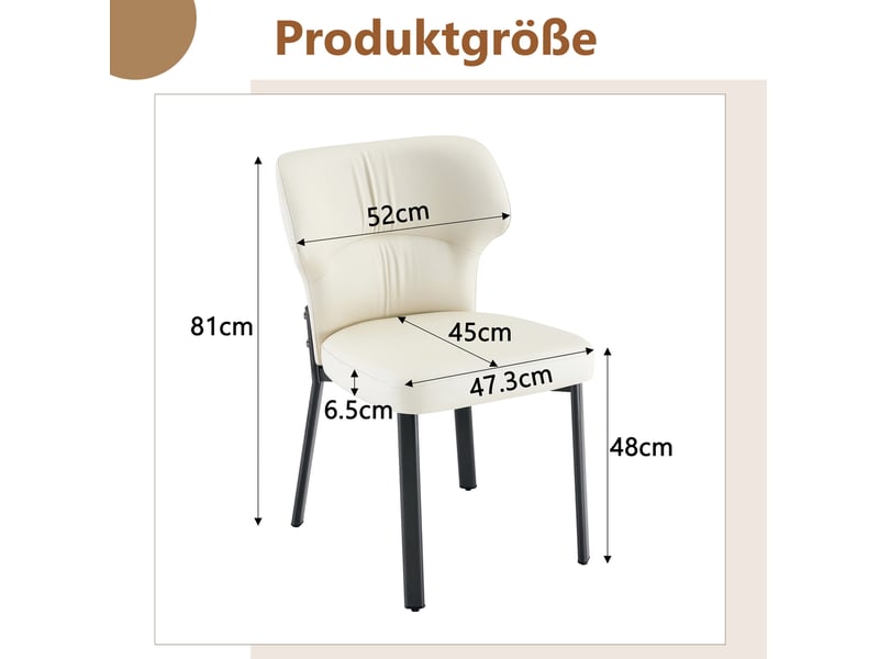  Lot de 2 chaises de salle à manger rembourrées avec dossier incurvé et pieds métalliques noirs en pu beige  - Conforama C